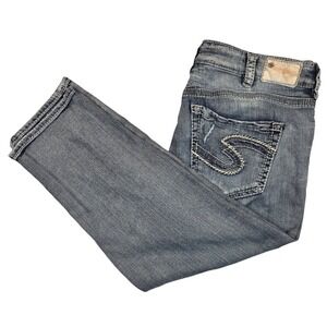 Silver Jeans Co Aiko Mid Capri Womens 31 Blue Good Distressed Denim L47801SDA161